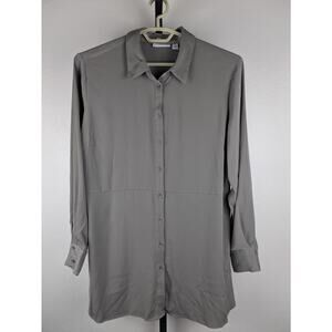 Susan Graver Tunic Length Button Front Shirt taupe mushroom